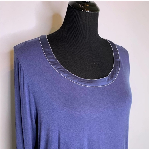 White House Black Market slate blue metallic trim scoop neck top L - Picture 3 of 12
